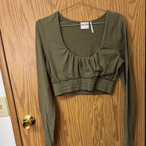 Urban outfitters out from under Olive Green Long-Sleeve Cropped Scoop Neck Top